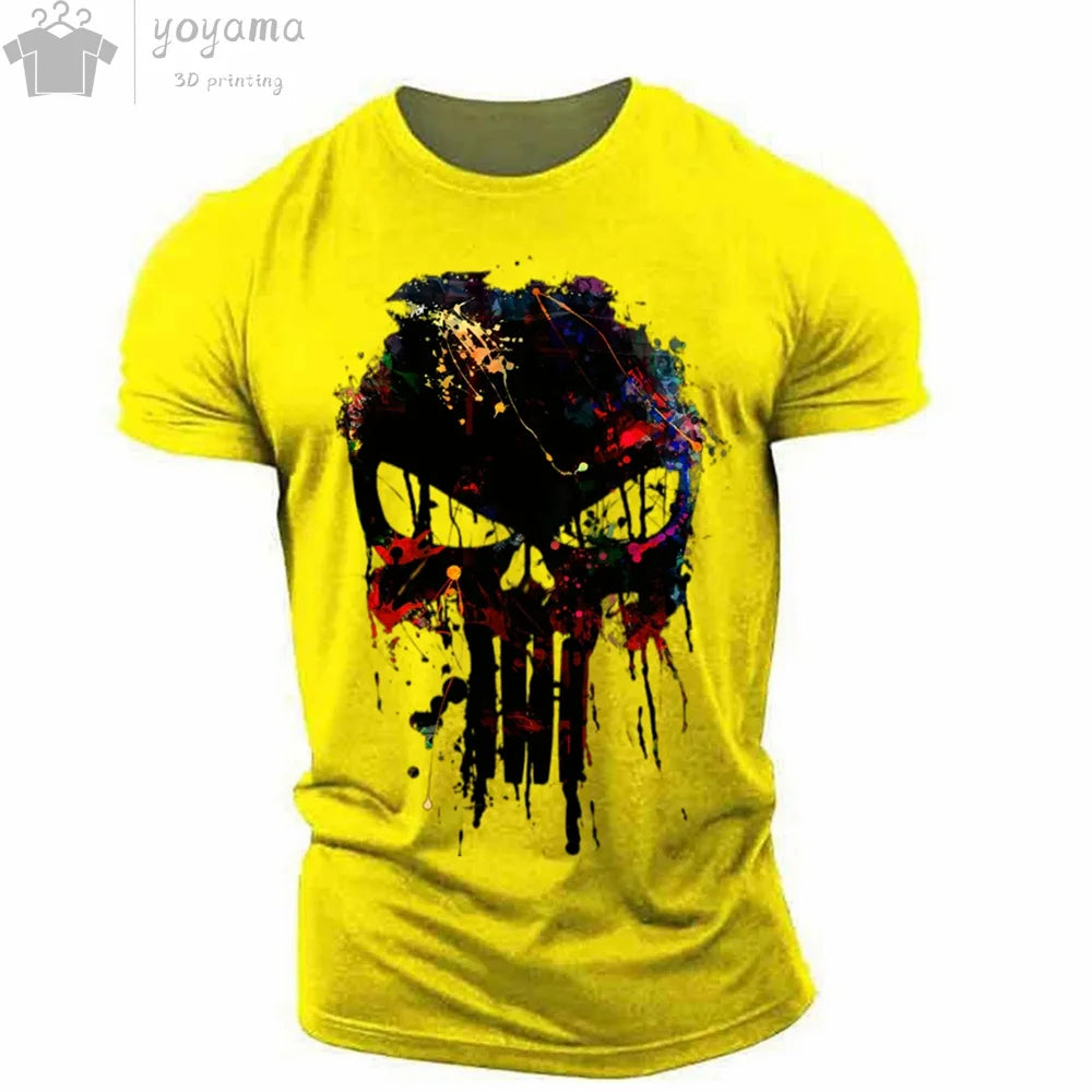 Men's T Shirt 3d Print Military Patriotic Skull O-Neck T Shirt Oversized T-Shirt Short-Sleeved Tee Sportswear Men's Clothing Top