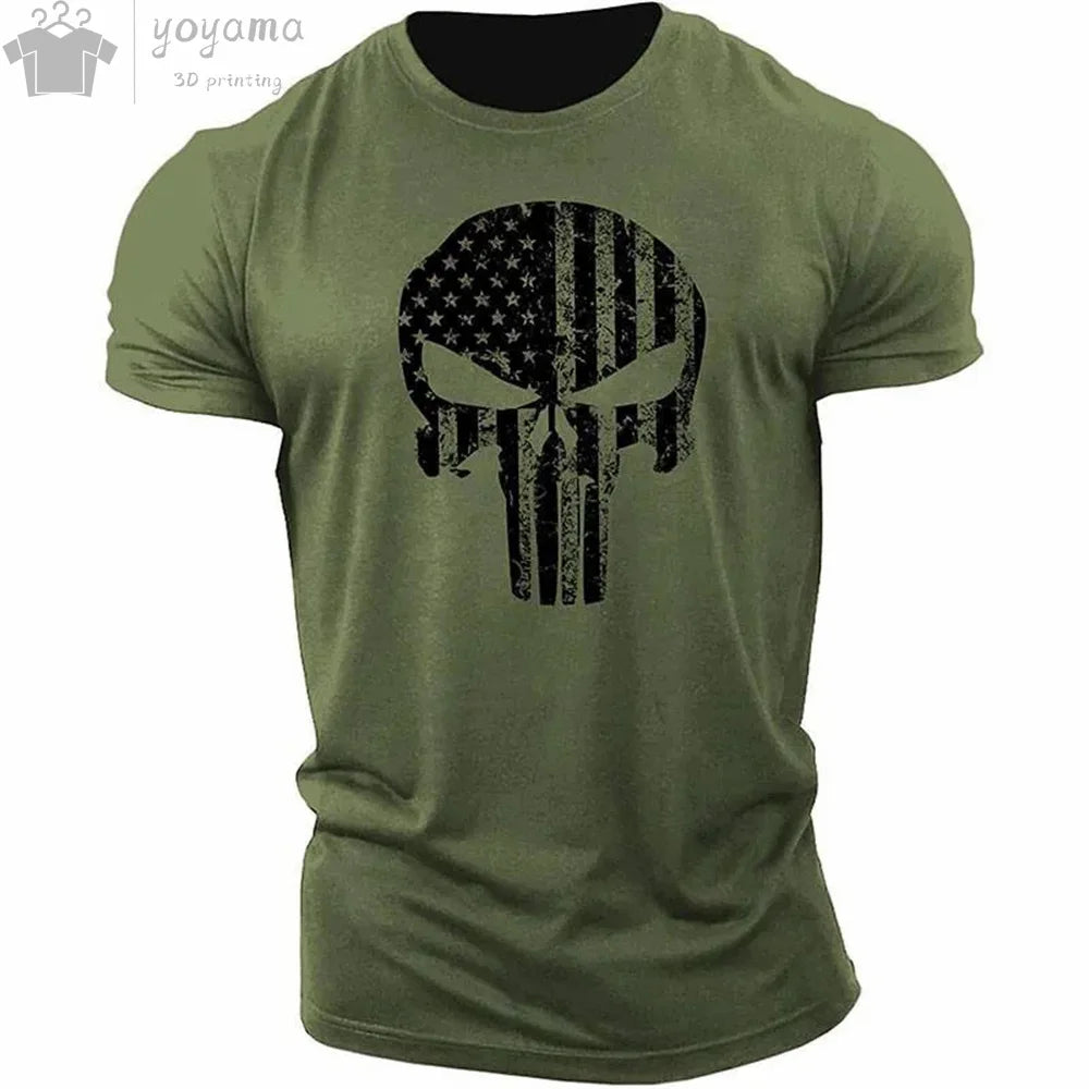 Men's T Shirt 3d Print Military Patriotic Skull O-Neck T Shirt Oversized T-Shirt Short-Sleeved Tee Sportswear Men's Clothing Top