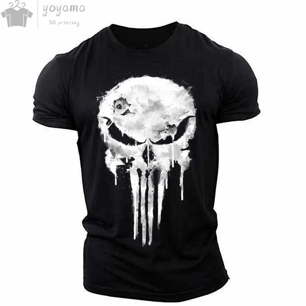 Men's T Shirt 3d Print Military Patriotic Skull O-Neck T Shirt Oversized T-Shirt Short-Sleeved Tee Sportswear Men's Clothing Top