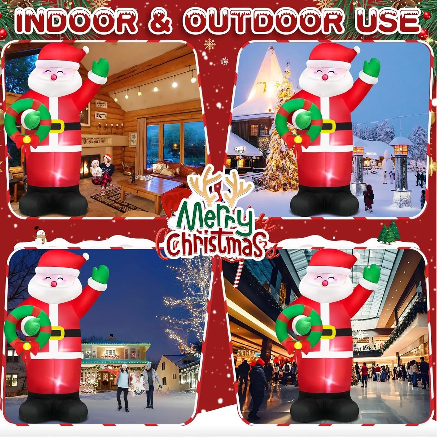 14FT Giant Christmas Inflatable Santa Claus Outdoor Decorations, Christmas Blow Up Santa with Wreath Built-in LED Lights