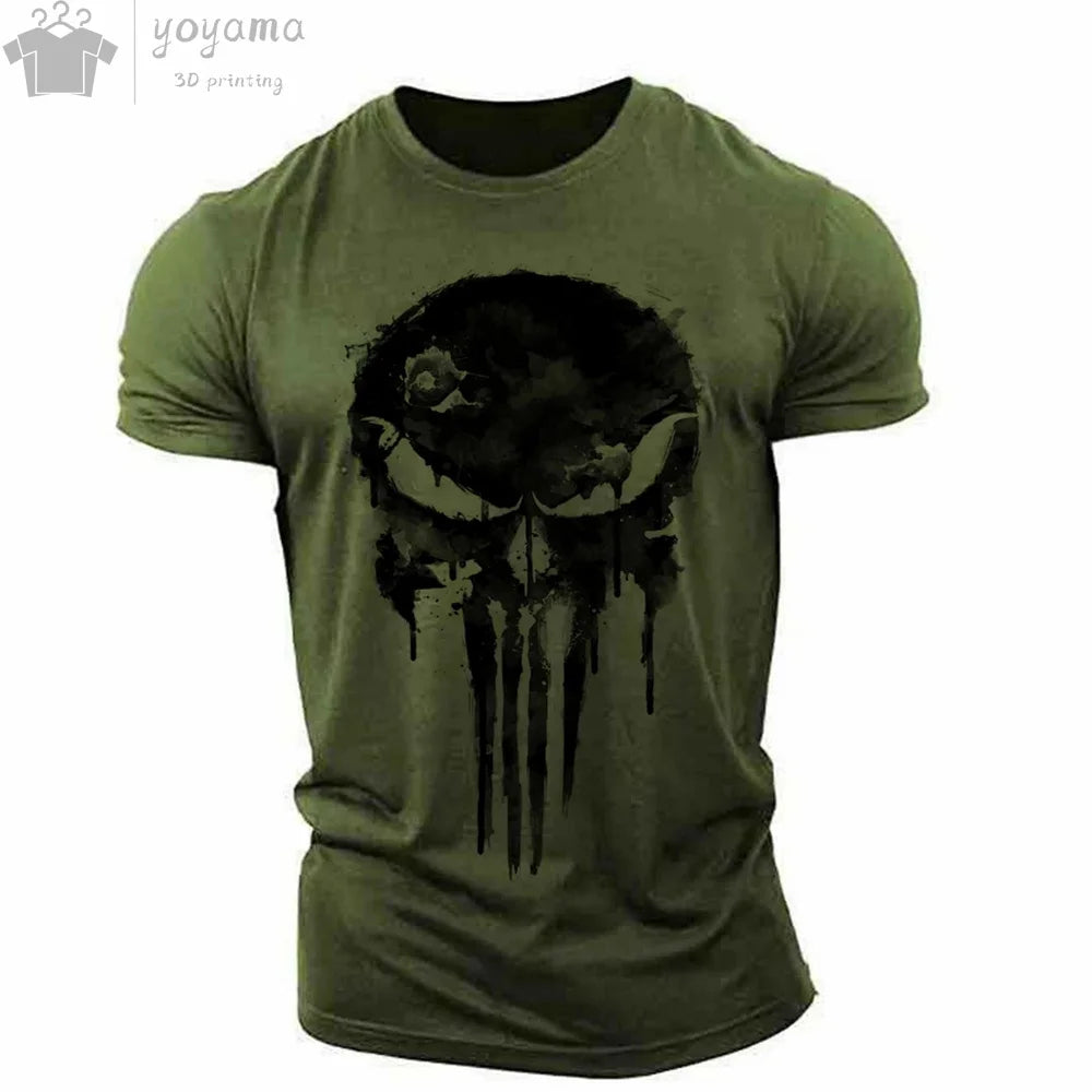 Men's T Shirt 3d Print Military Patriotic Skull O-Neck T Shirt Oversized T-Shirt Short-Sleeved Tee Sportswear Men's Clothing Top