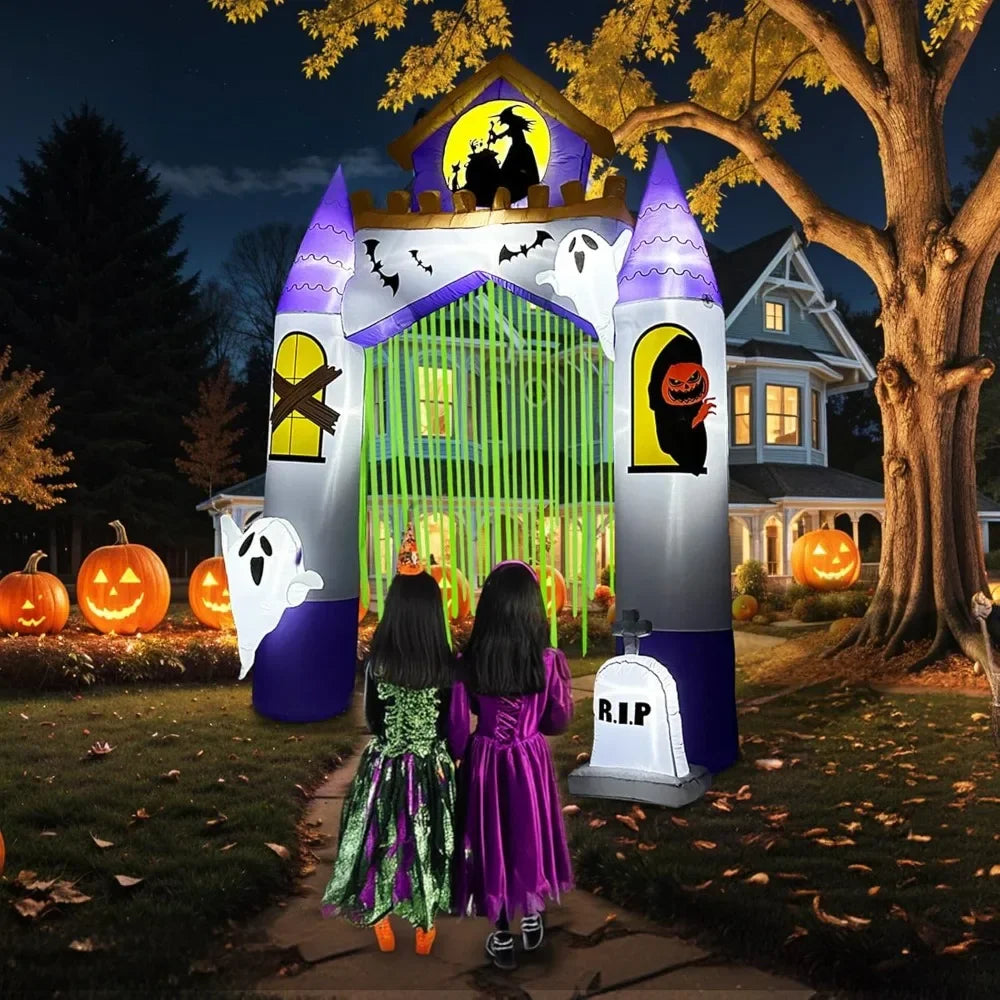 10FT Halloween Inflatables Outdoor Decorations, Ghost Castle Halloween Inflatable Archway Blow Up Yard Decorations, Infl