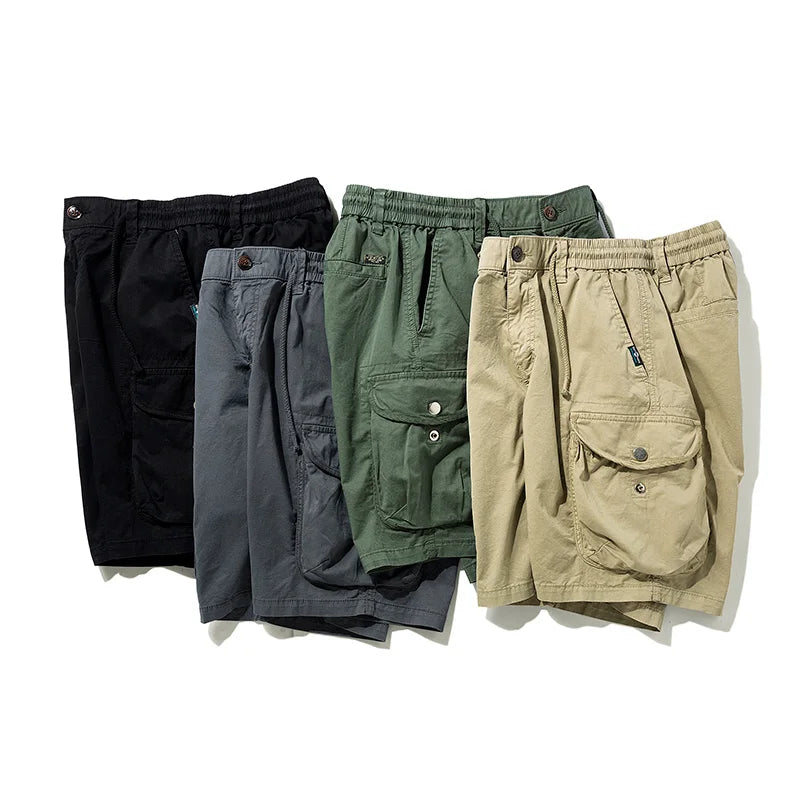 Summer Men Cargo Multi Pocket Shorts Pants Mens Casual Solid Cotton Shorts Elastic Waist Spring Jogger Shorts Male Dropshipping