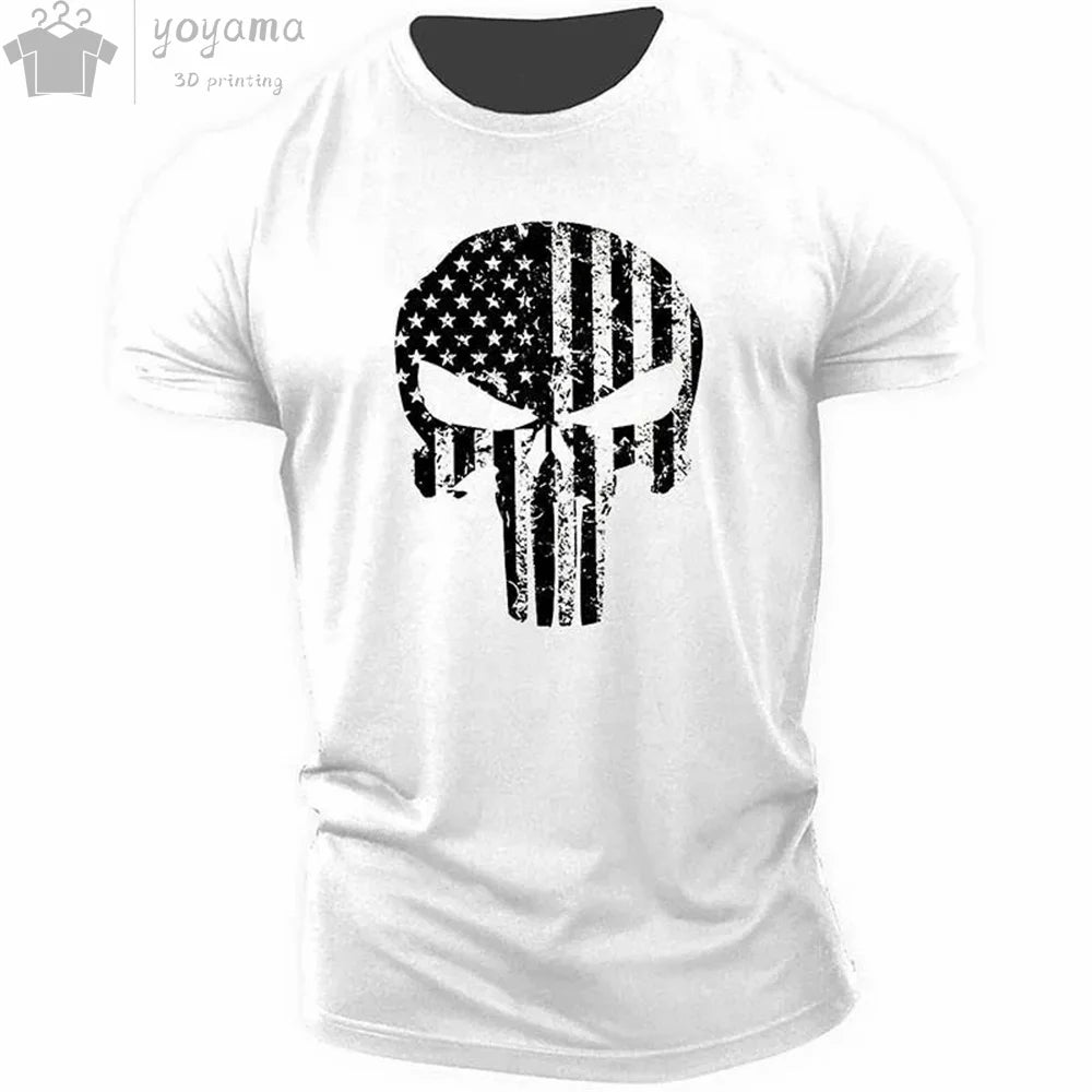 Men's T Shirt 3d Print Military Patriotic Skull O-Neck T Shirt Oversized T-Shirt Short-Sleeved Tee Sportswear Men's Clothing Top