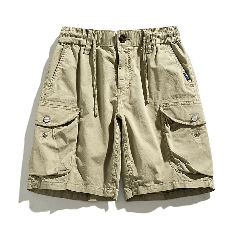 Summer Men Cargo Multi Pocket Shorts Pants Mens Casual Solid Cotton Shorts Elastic Waist Spring Jogger Shorts Male Dropshipping