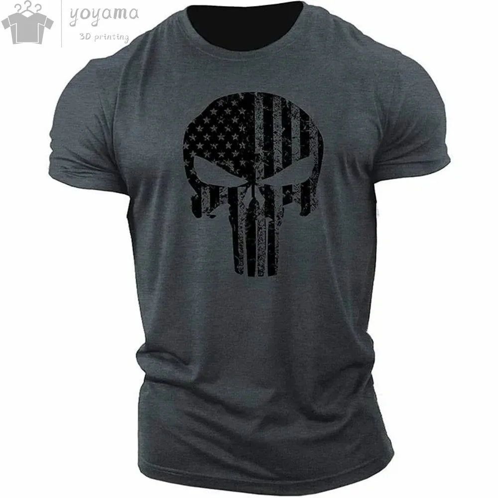 Men's T Shirt 3d Print Military Patriotic Skull O-Neck T Shirt Oversized T-Shirt Short-Sleeved Tee Sportswear Men's Clothing Top