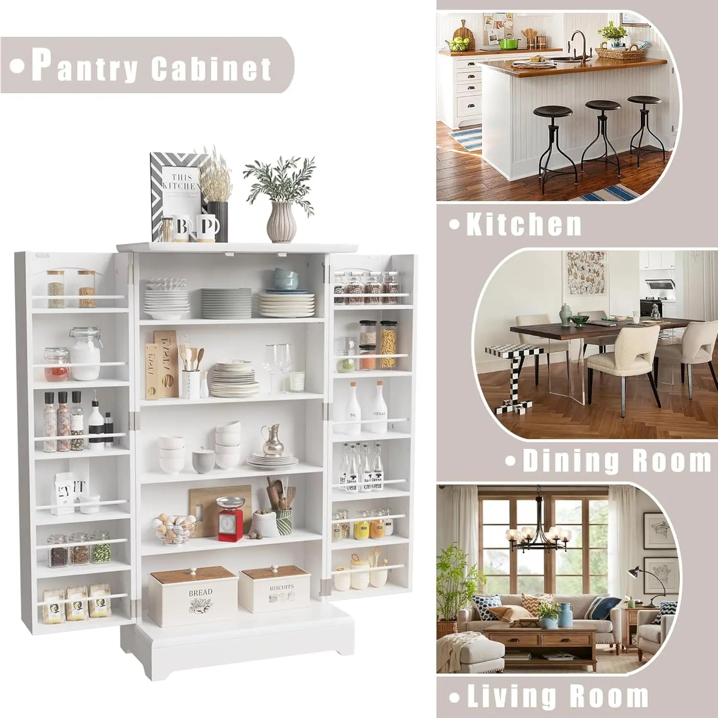 Kitchen Pantry Storage Cabinet, Freestanding Buffet Cupboards Organizers,Pantry Cabinets for Kitchen,Living Room and Dining Room