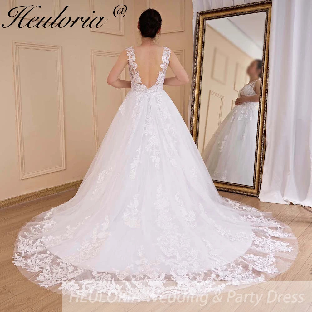 elegant A line wedding dress V neck lace beading bride dress Robe De Mariee Wedding Bride Dress long train