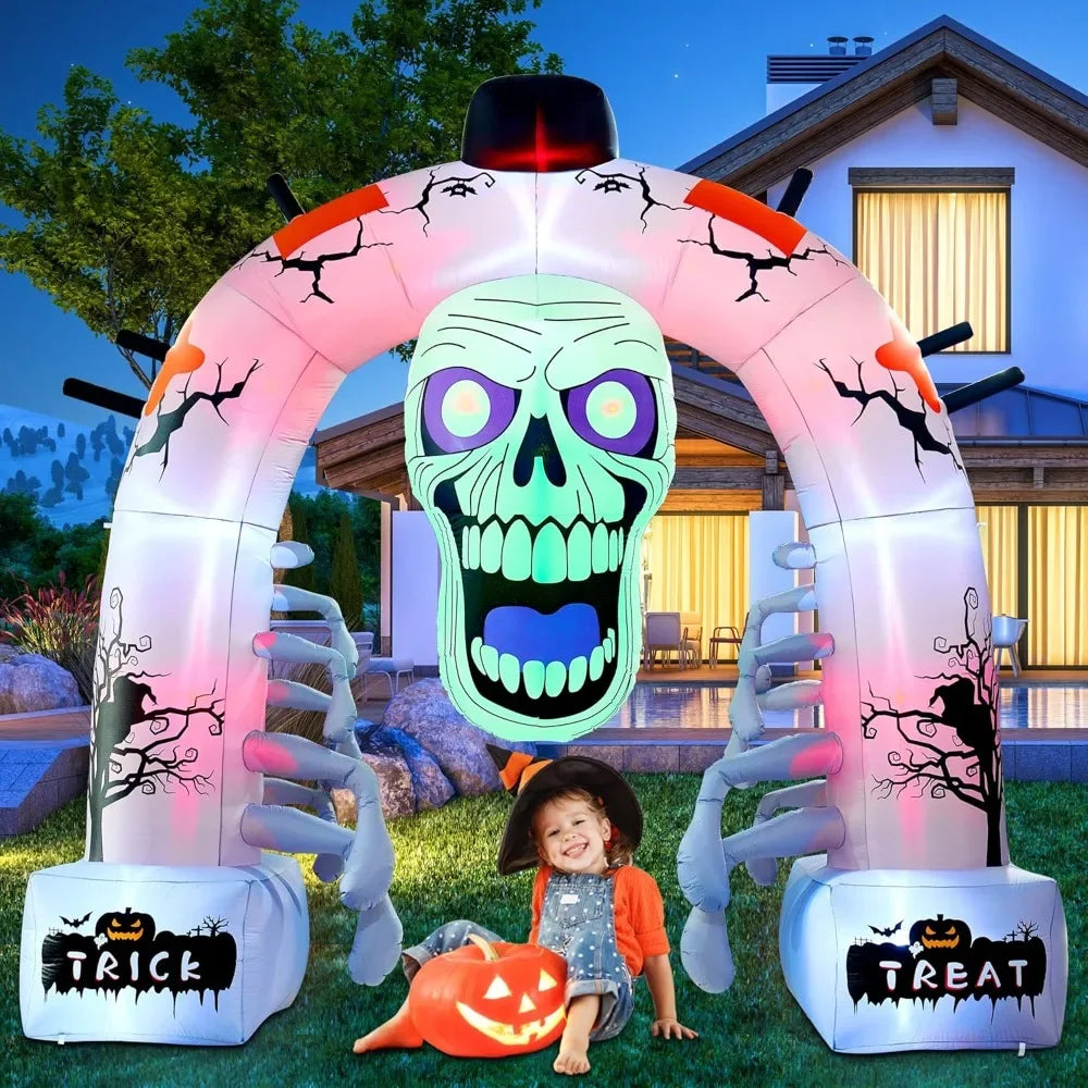 12 FT Halloween Inflatables, Scary Skeleton Archway Halloween Inflatable Outdoor Decoration, Build-in LEDs Spooky Blow Up Yard H