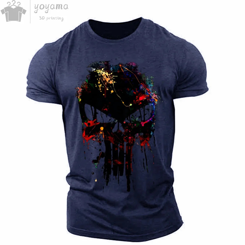 Men's T Shirt 3d Print Military Patriotic Skull O-Neck T Shirt Oversized T-Shirt Short-Sleeved Tee Sportswear Men's Clothing Top