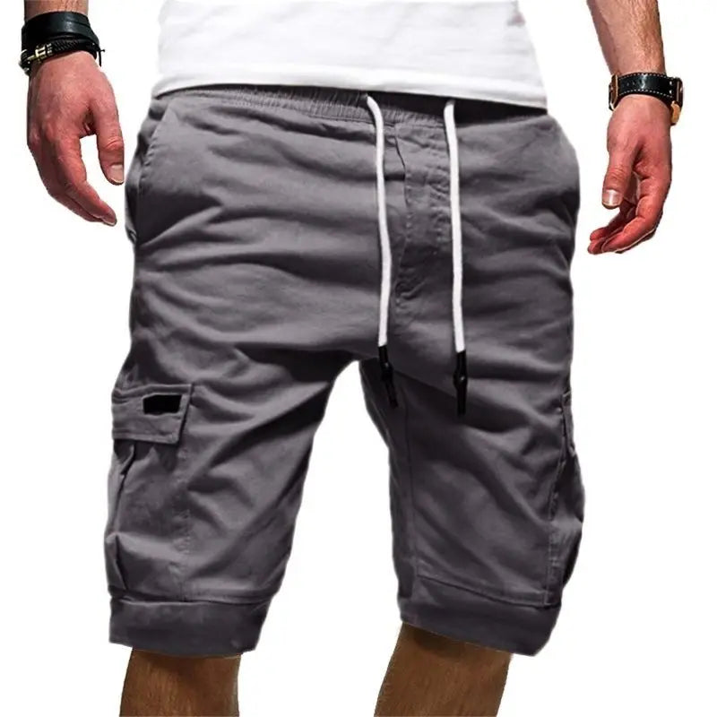 2023 New Mens Clothing Summer Cargo Mid Waist Drawstring Beach Vacation Knee Pants Casual Solid Color Pockets All-match Pants