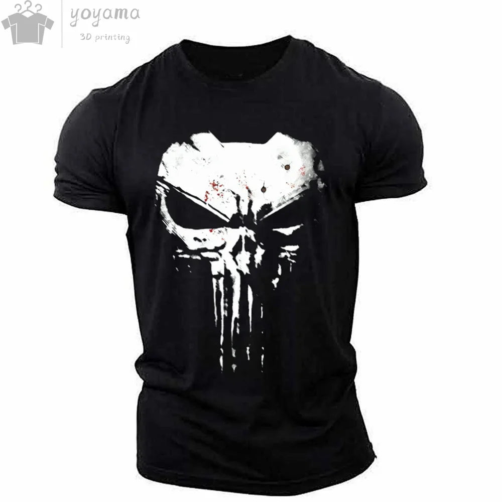 Men's T Shirt 3d Print Military Patriotic Skull O-Neck T Shirt Oversized T-Shirt Short-Sleeved Tee Sportswear Men's Clothing Top