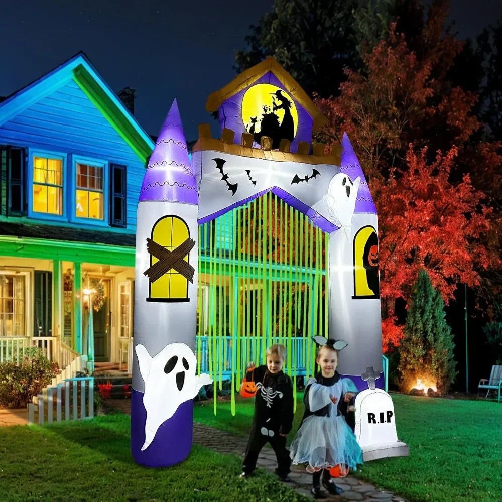 10FT Halloween Inflatables Outdoor Decorations, Ghost Castle Halloween Inflatable Archway Blow Up Yard Decorations, Infl