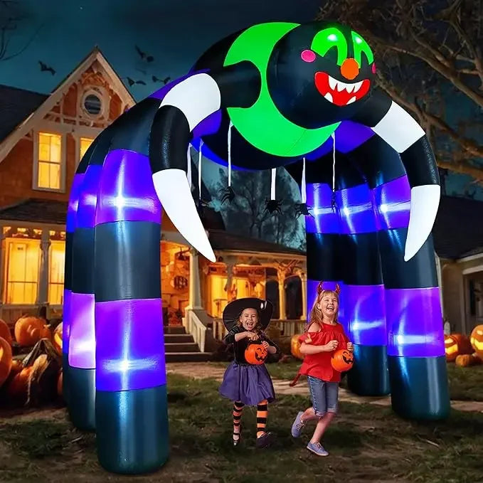 10 Ft Halloween Inflatable Spider Archway Decoration LED Light Up Giant Blow Up Spider Arch for Halloween Party Indoor