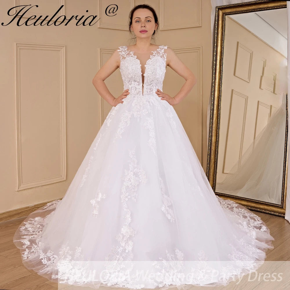 elegant A line wedding dress V neck lace beading bride dress Robe De Mariee Wedding Bride Dress long train