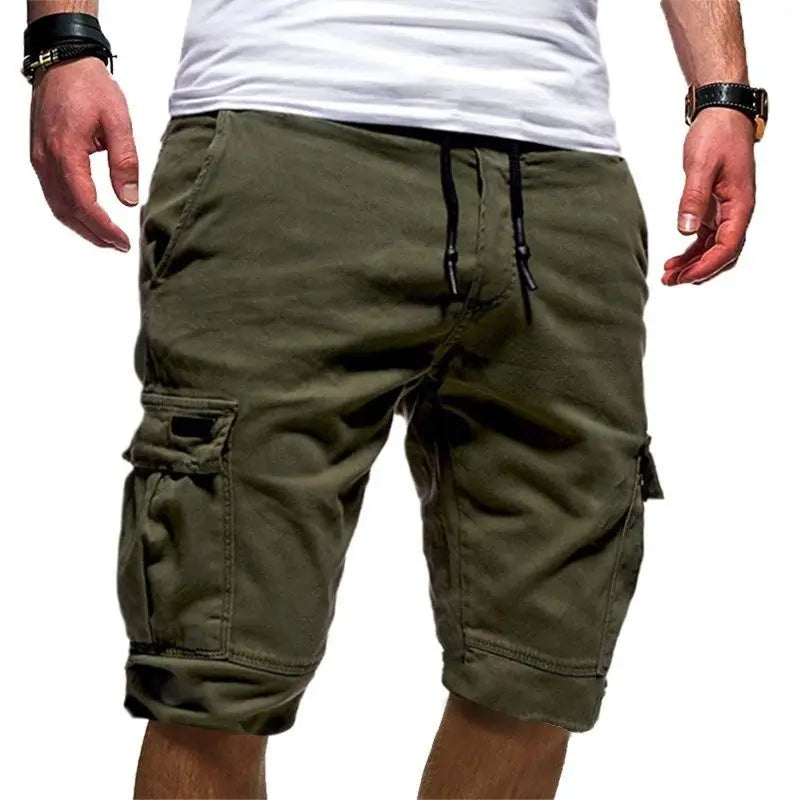 2023 New Mens Clothing Summer Cargo Mid Waist Drawstring Beach Vacation Knee Pants Casual Solid Color Pockets All-match Pants