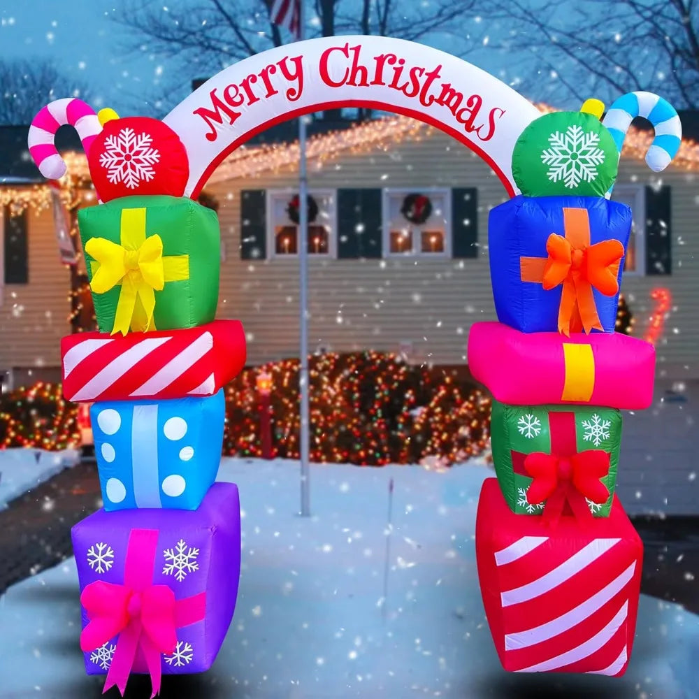 8 FT Christmas Inflatable Gift Boxes Arch Archway with Candy Merry Christmas Decoration Blow Up LED Lighted for Xmas