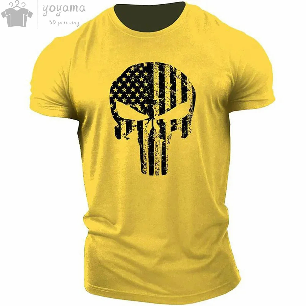 Men's T Shirt 3d Print Military Patriotic Skull O-Neck T Shirt Oversized T-Shirt Short-Sleeved Tee Sportswear Men's Clothing Top