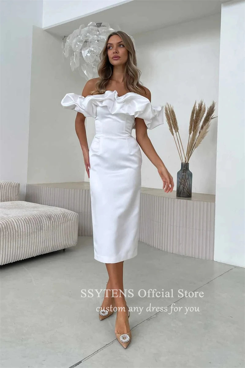 SSYTENS Ankle Length Off the Shoulder Wedding Dresses Elegant Stain Charming Bridal Prom Gowns Engagement Occasion Bride Dress