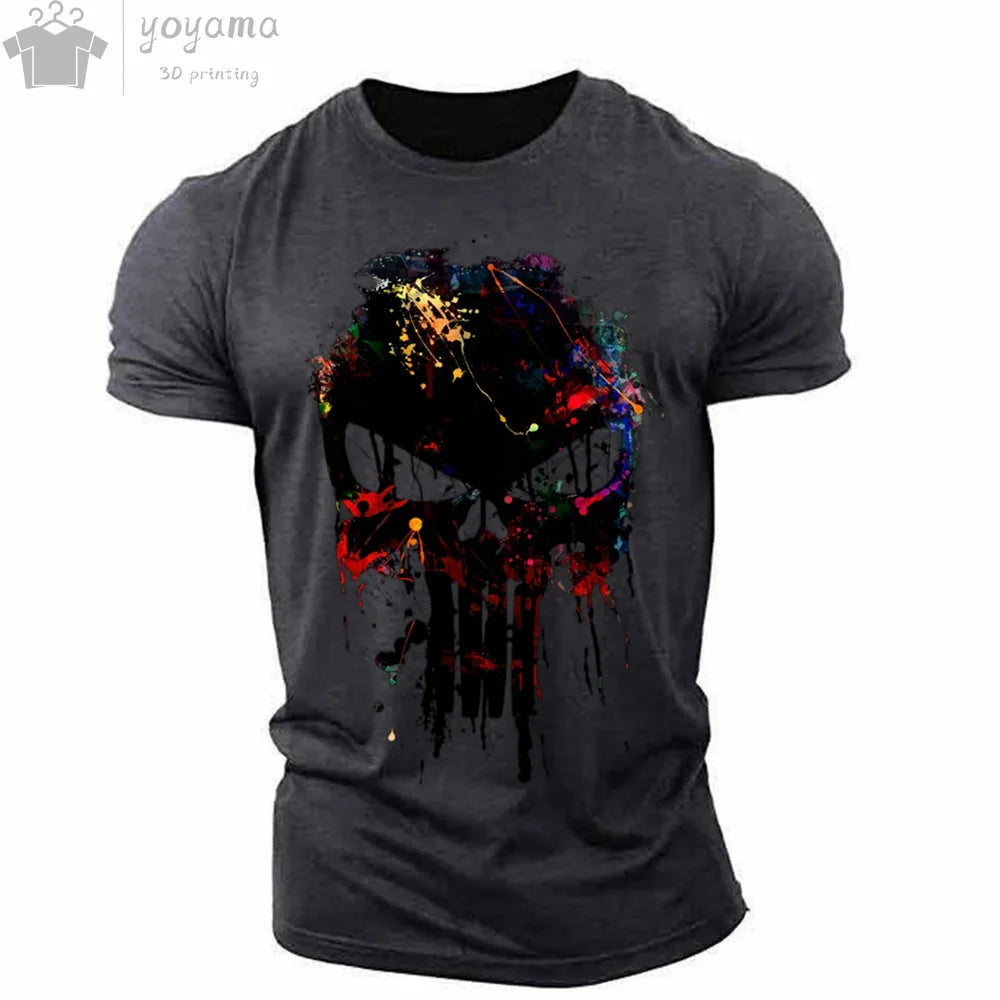 Men's T Shirt 3d Print Military Patriotic Skull O-Neck T Shirt Oversized T-Shirt Short-Sleeved Tee Sportswear Men's Clothing Top