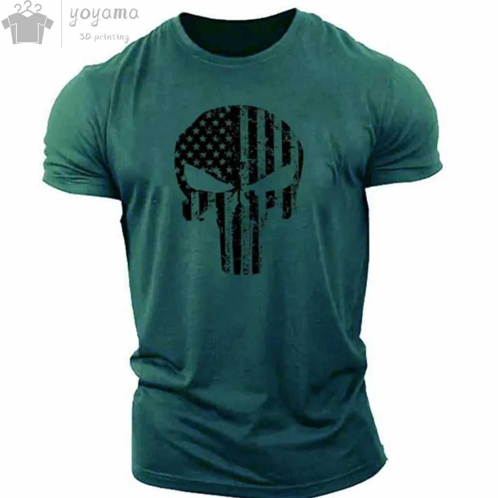 Men's T Shirt 3d Print Military Patriotic Skull O-Neck T Shirt Oversized T-Shirt Short-Sleeved Tee Sportswear Men's Clothing Top