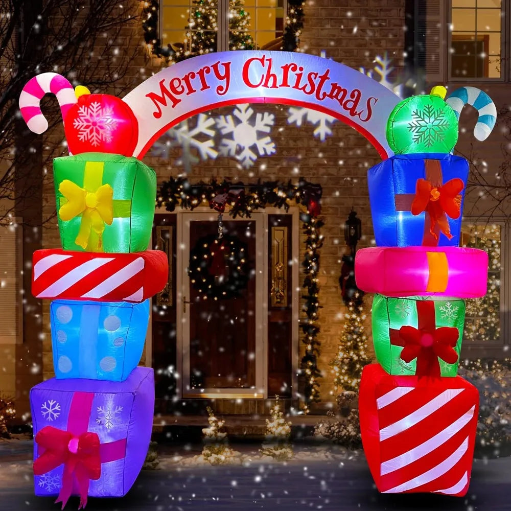 8 FT Christmas Inflatable Gift Boxes Arch Archway with Candy Merry Christmas Decoration Blow Up LED Lighted for Xmas