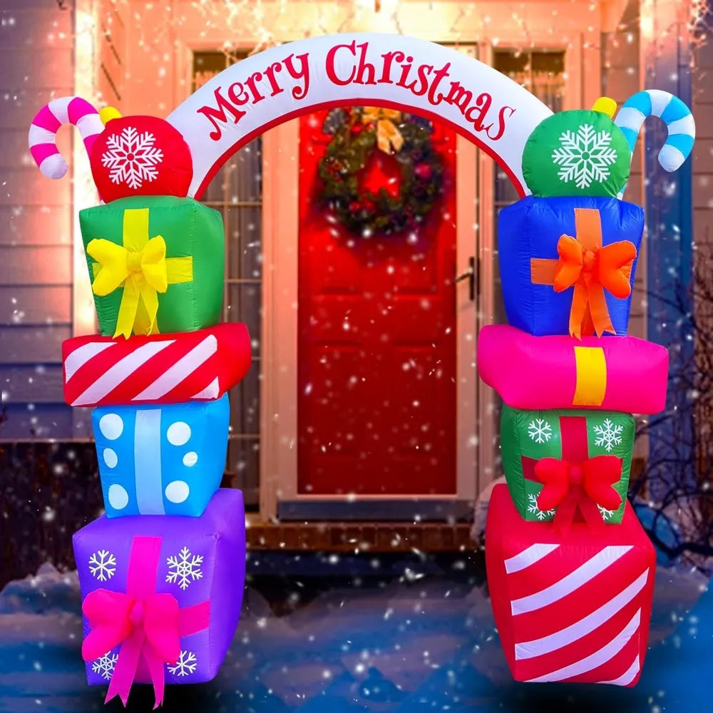 8 FT Christmas Inflatable Gift Boxes Arch Archway with Candy Merry Christmas Decoration Blow Up LED Lighted for Xmas