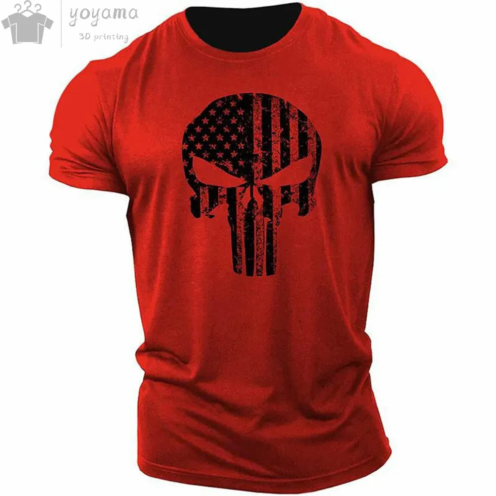 Men's T Shirt 3d Print Military Patriotic Skull O-Neck T Shirt Oversized T-Shirt Short-Sleeved Tee Sportswear Men's Clothing Top