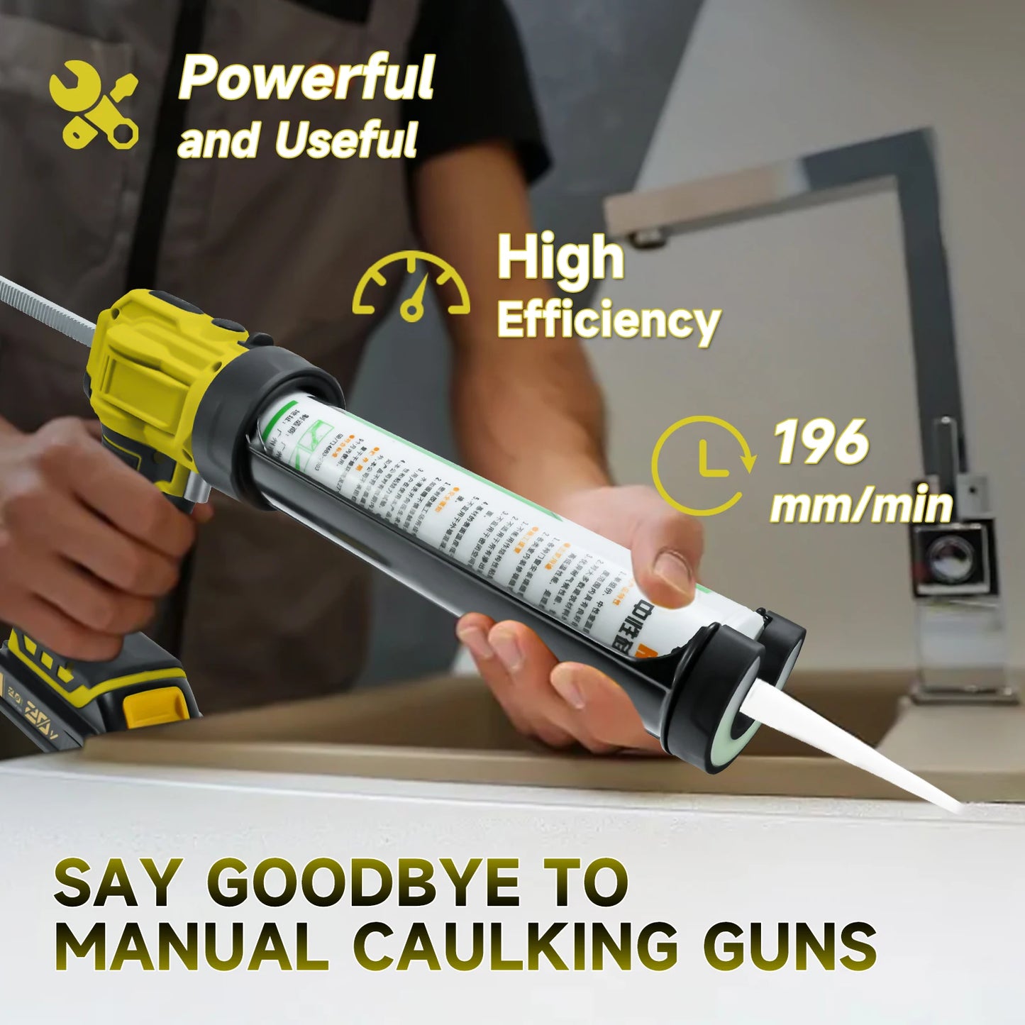 Cordless Caulking Gun 4 Adjustable Speeds Electric Adhesive Gun With LED Light Silicone Gun For Dewalt 20V Battery (No Battery)