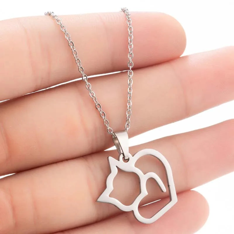 Punk Elk Deer Antlers Pendant Necklace Women Stainless Steel Origami Geometric Animal Necklace For Christmas Gifts Girls