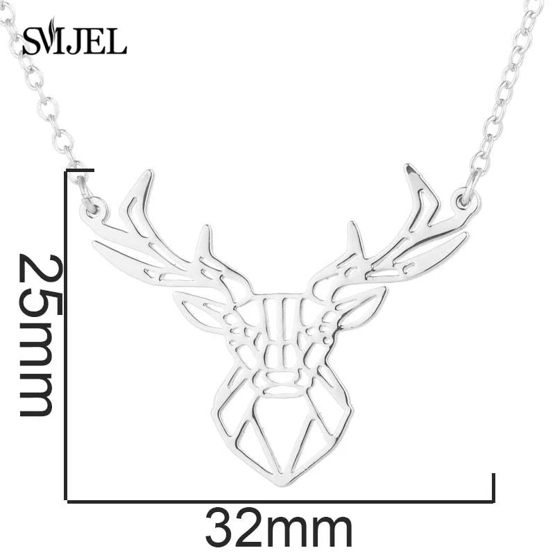 Punk Elk Deer Antlers Pendant Necklace Women Stainless Steel Origami Geometric Animal Necklace For Christmas Gifts Girls