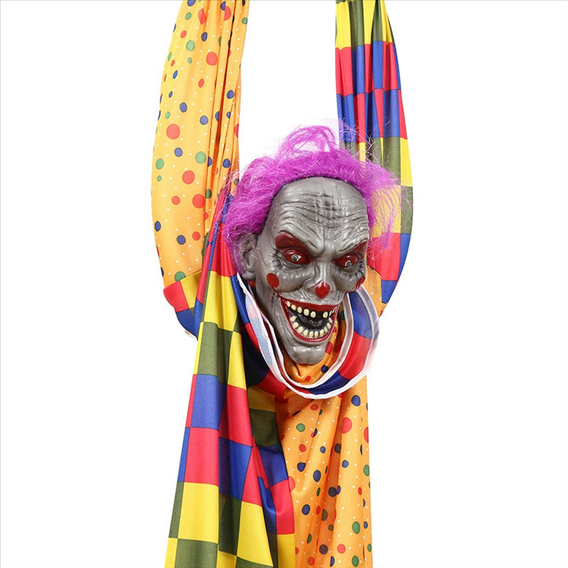 5.6 Ft Halloween Hanging Animated Talking & Shaking Scary Clown with Chain, Touch Activated for Halloween Decor