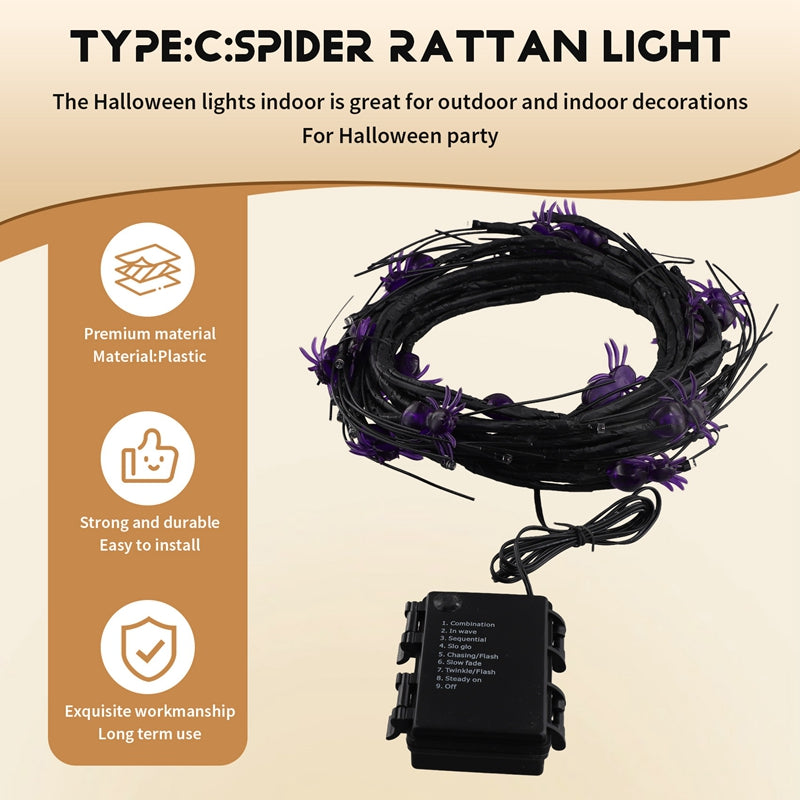 Halloween Spider Rattan Light String Horror Ghost Festival Home Garden Outdoor Decoration