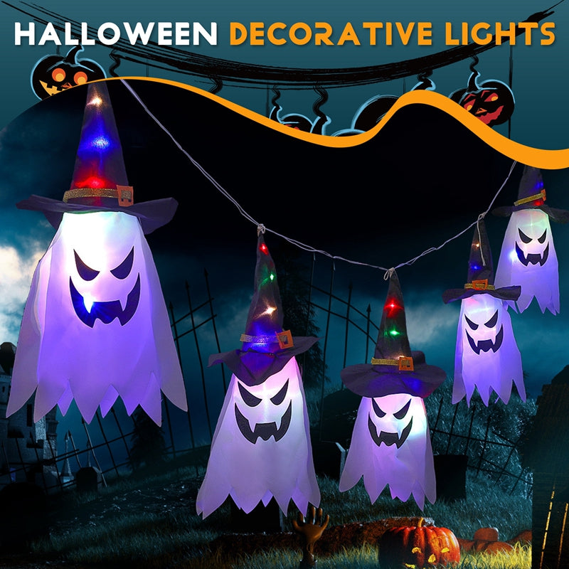 Halloween LED Flashing Light Hanging Ghost Halloween Dress Up Glowing Wizard Hat Lamp Horror Props Home Bar