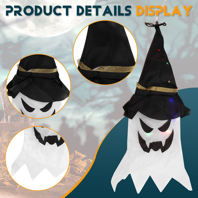 Halloween LED Flashing Light Hanging Ghost Halloween Dress Up Glowing Wizard Hat Lamp Horror Props Home Bar