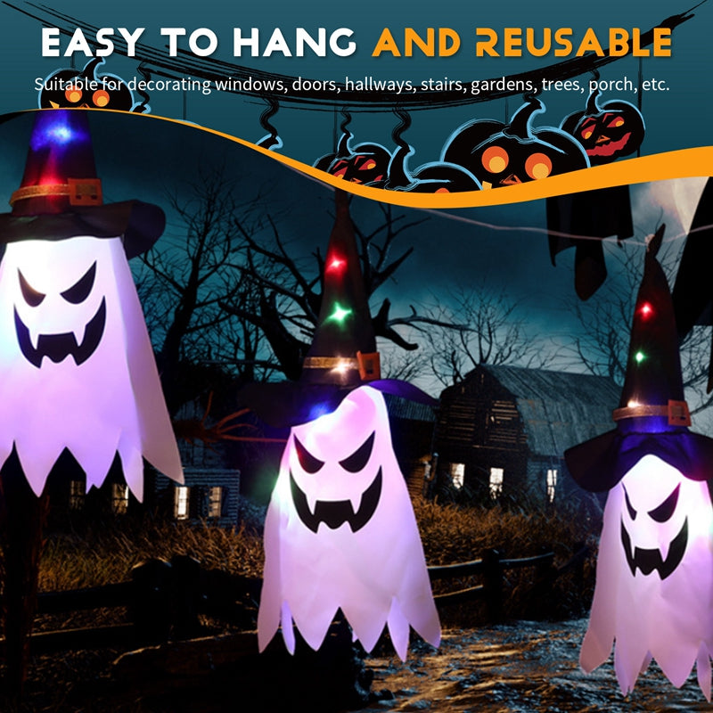 Halloween LED Flashing Light Hanging Ghost Halloween Dress Up Glowing Wizard Hat Lamp Horror Props Home Bar