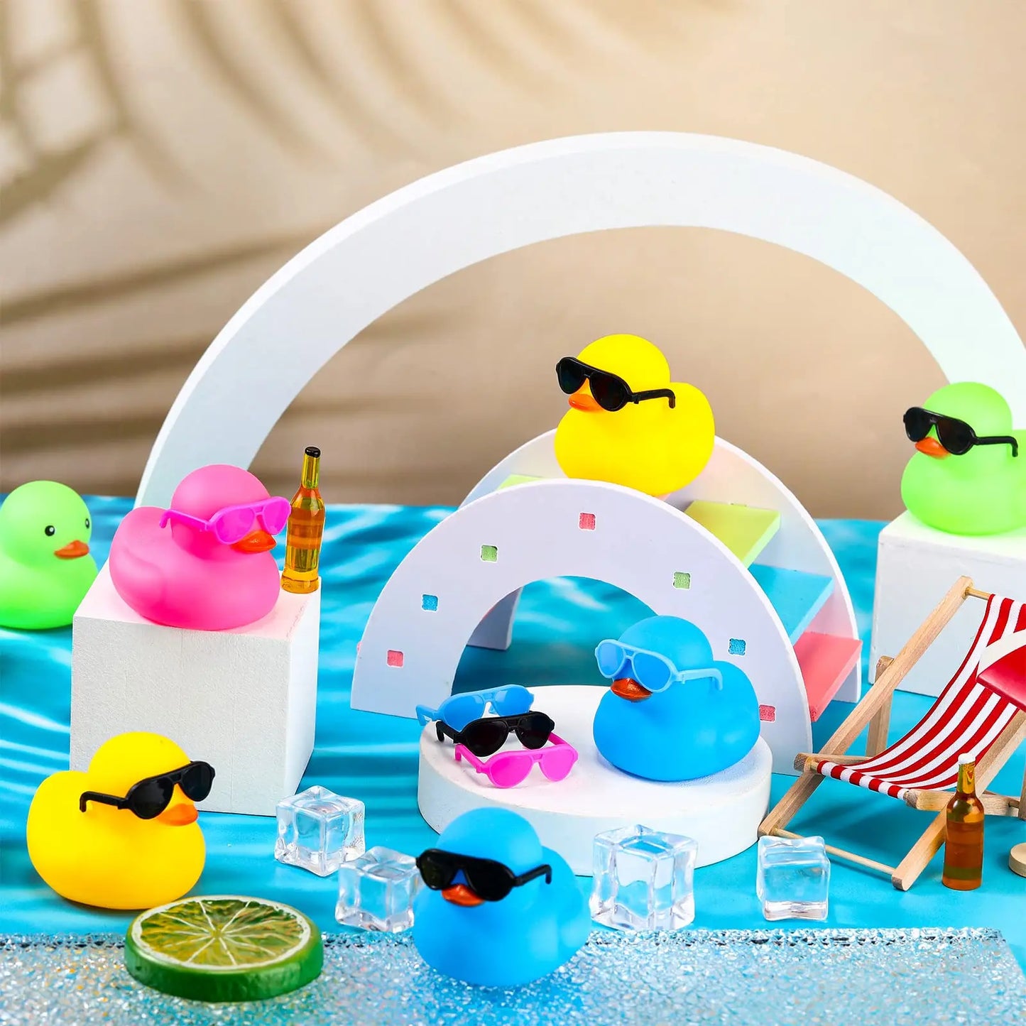 24 Pcs Mini Rubber Ducks with Sunglasses, Rubber Ducks in Bulk Valentine Duck Bathtub Toys for Kids Classroom Gift Exchange