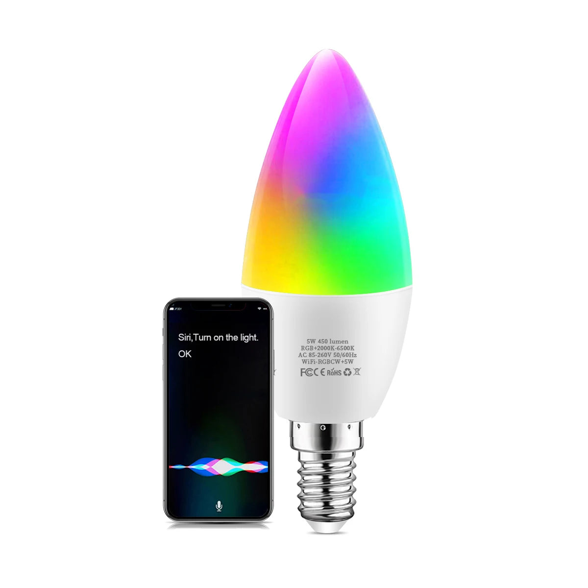 Homekit Smart Light Wifi Bulb Dimmable E14 Candle Lamp AC85-260V RGBCW Siri Voice Control Work with Alexa Echo Google Assistant