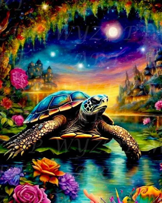 Sea Turtle 100% Fairy Dust Diamond Painting Kits Landscape Full Square Diamond Embroidery AB Diamond Art Crystal Decoration Home