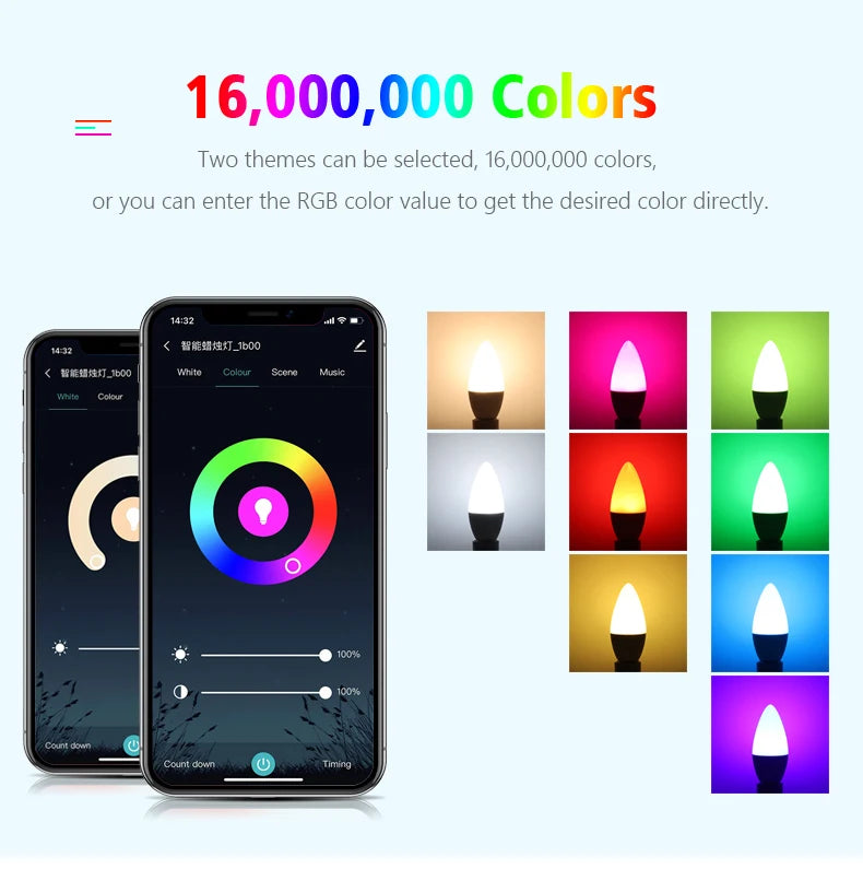 HomeKit E14 Candle Light 5W Smart WiFi RGBCW LED Bulb Dimmable Cozylife APP Siri Voice Control Work with Alexa Echo Google Home