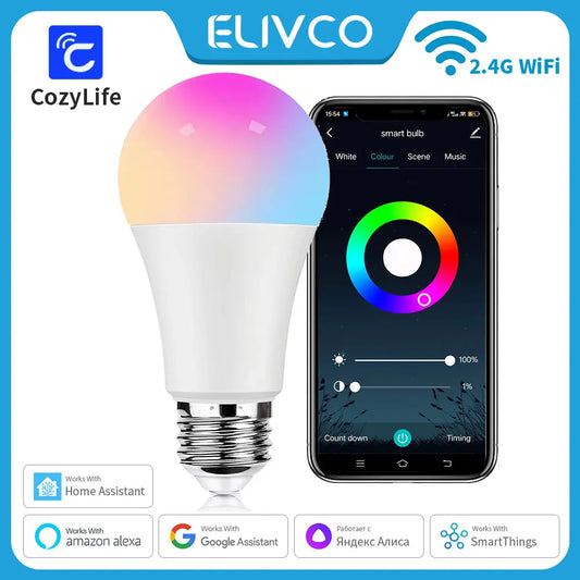 E27 WiFi Smart Dimmable Bulb AC 85-265V RGB LED Light Remote Control Cozy Life App Works With Alexa Google Home Alice