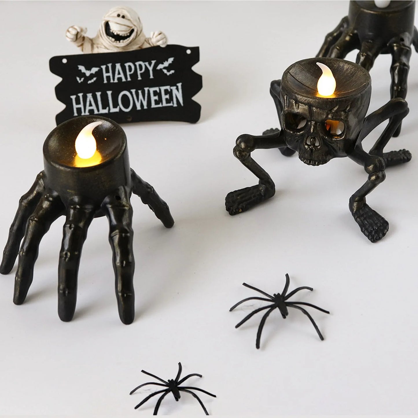 Creative Skeleton Hand Lamp LED Electronic Light Candle Battery Powered Flameless Candle Horror Halloween Indoor Decorative Ligh