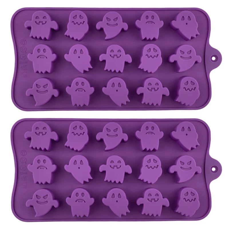 2pcs Halloween Pumpkin Silicone Mold Ghost Chocolate Cookie Candy Mould Halloween Party DIY Baking Tools Cake Decoration