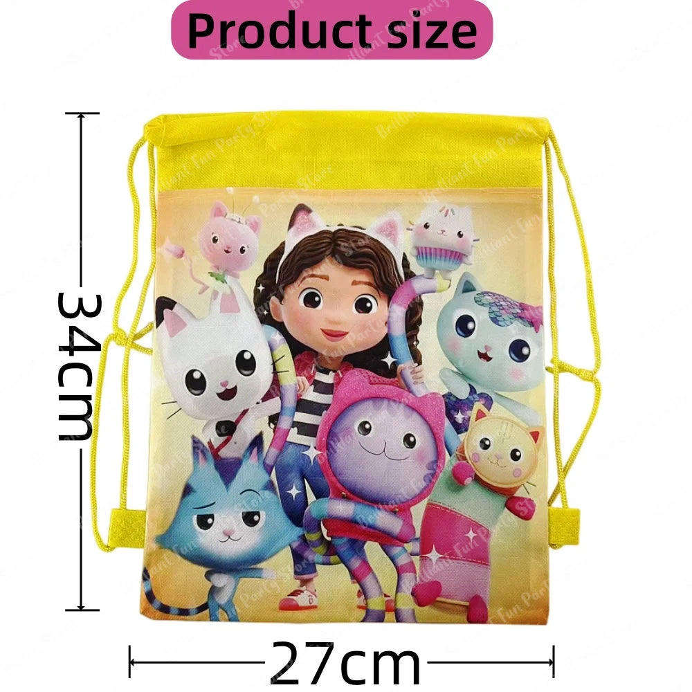 New Cartoon Gabby Dollhouse Drawstring Bag Girl Gift Bag Kid Birthday Party Supplies Cat Decorations Kids Toys Gift Party Favors