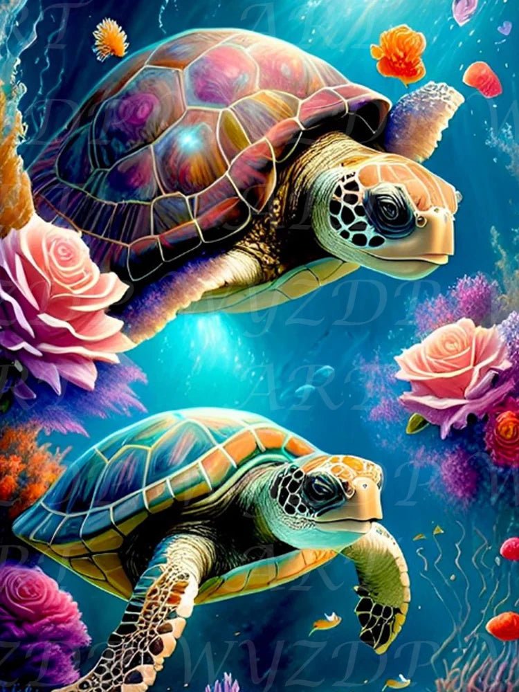 Sea Turtle 100% Fairy Dust Diamond Painting Kits Landscape Full Square Diamond Embroidery AB Diamond Art Crystal Decoration Home