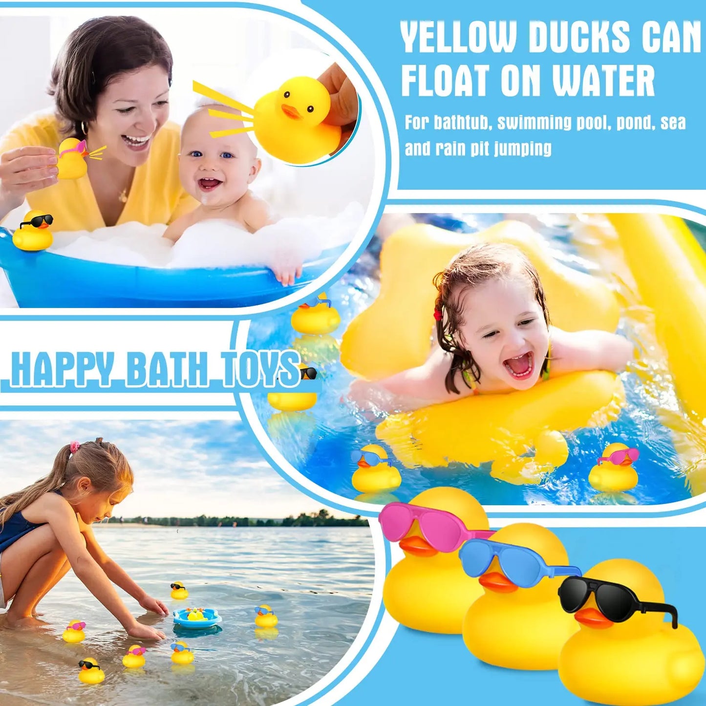 24 Pcs Mini Rubber Ducks with Sunglasses, Rubber Ducks in Bulk Valentine Duck Bathtub Toys for Kids Classroom Gift Exchange