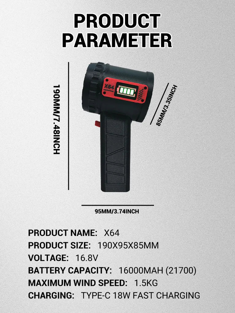 X64 Car Violent Blower Handheld Turbo Jet Fan Brushless Motor High Power Duct Fan,Mini Turbo Fan Thrust 1400G Wind Speed 240km/h