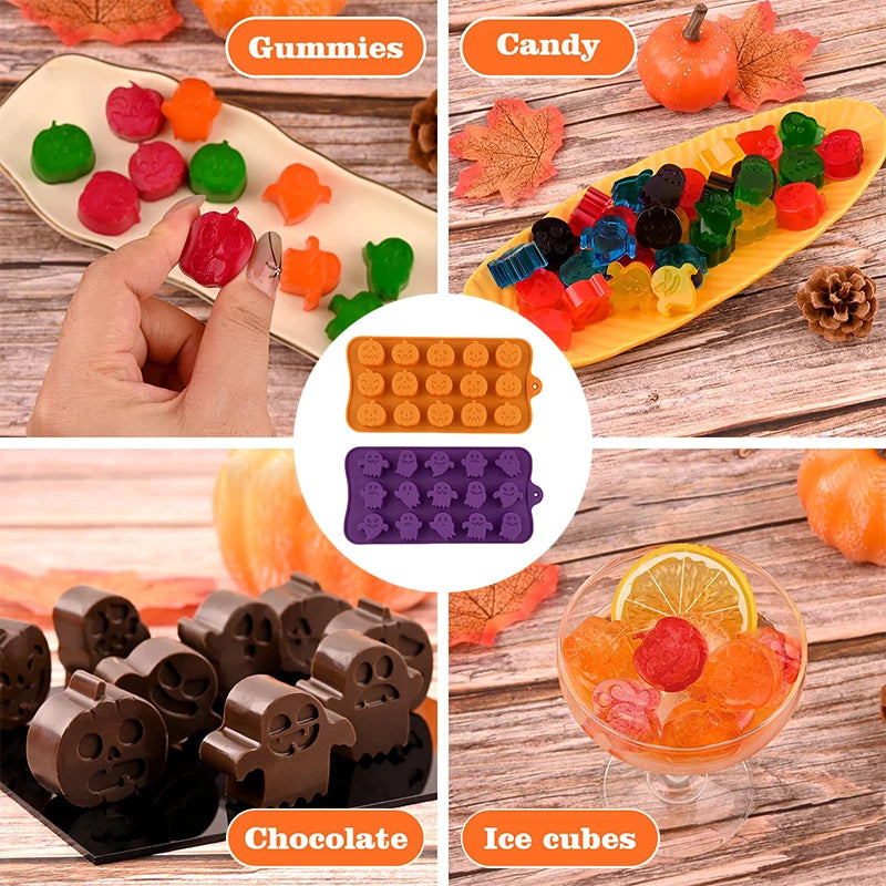 2pcs Halloween Pumpkin Silicone Mold Ghost Chocolate Cookie Candy Mould Halloween Party DIY Baking Tools Cake Decoration