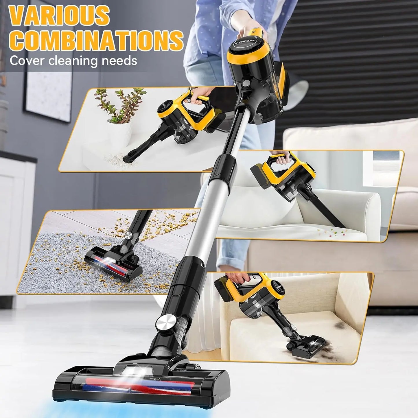 Cordless Vacuum Cleaner for DeWALT 20v/18v Battery, 6 in 1 Lightweight Stick Vacuum Cleaner with 2 Mode Suction, 250W 20Kpa Brus