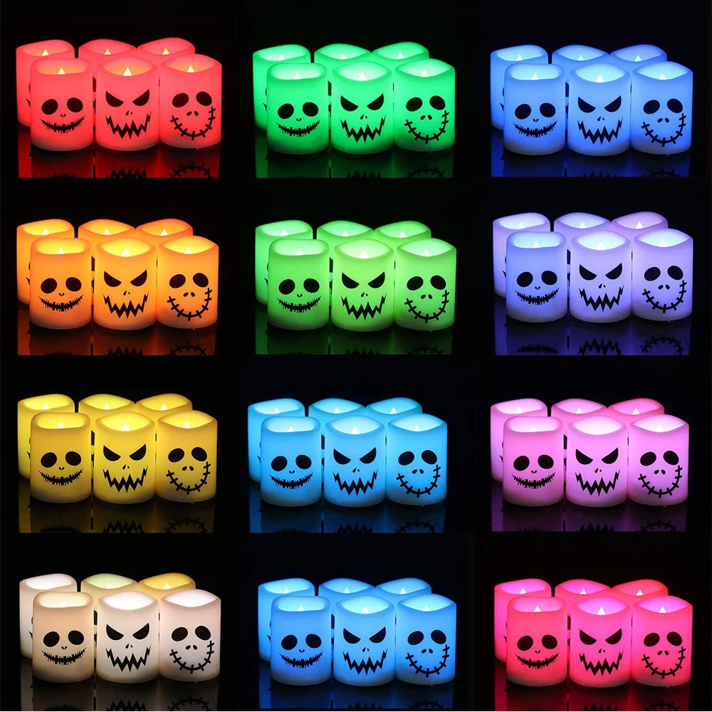 Halloween Flameless Votive Candles Color Changing with Remote Timer, Battery Operated LED Tealight Candles for Halloween Home